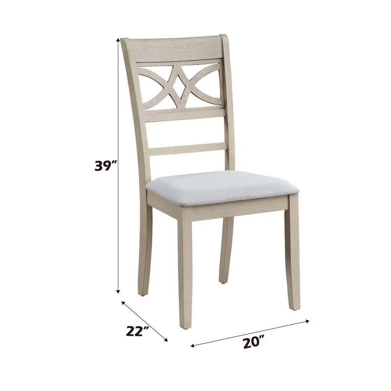 ACME Ferris Fabric Upholstered Side Chair in Beige & Antique White (Set of 2)