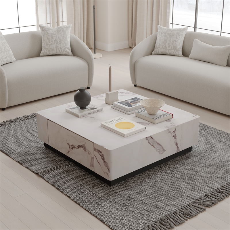 ACME Fritzy Contemporary Wood Square Coffee Table in White Engineered Stone