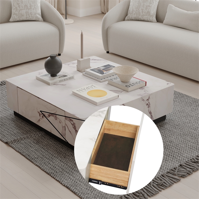 ACME Fritzy Contemporary Wood Square Coffee Table in White Engineered Stone