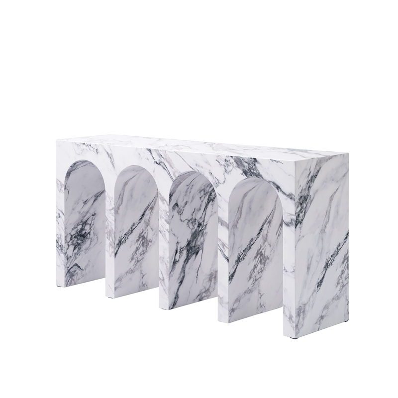 ACME Fritzy Wood Console Table with Arches in White Engineered Stone