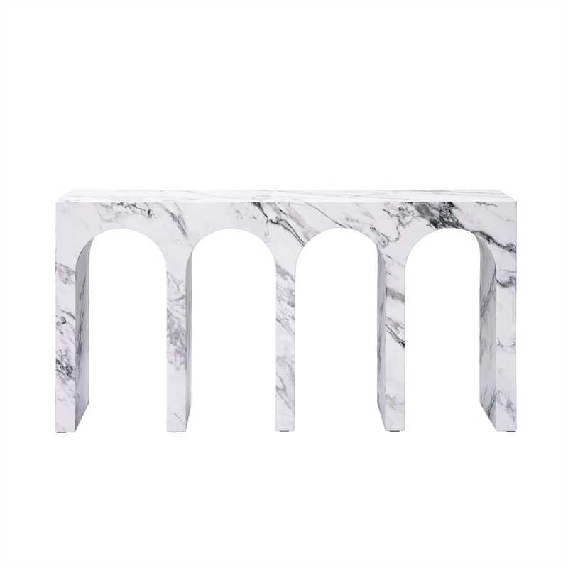 ACME Fritzy Wood Console Table with Arches in White Engineered Stone
