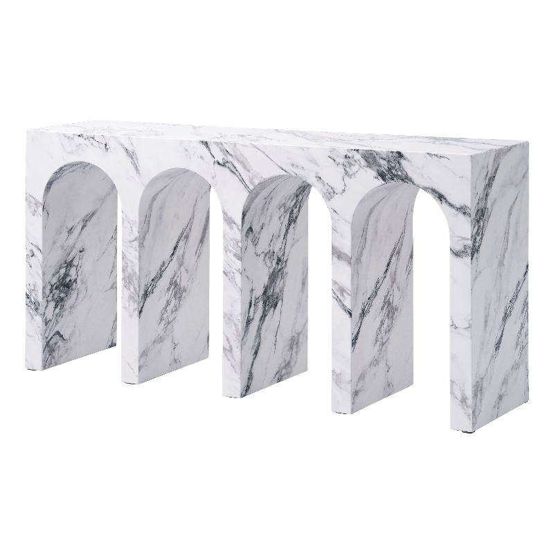 ACME Fritzy Wood Console Table with Arches in White Engineered Stone