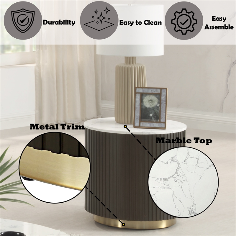 ACME Clayten Wood & Artificial Marble End Table in White & Espresso