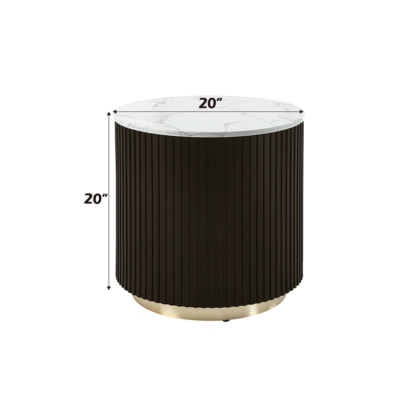 ACME Clayten Wood & Artificial Marble End Table in White & Espresso