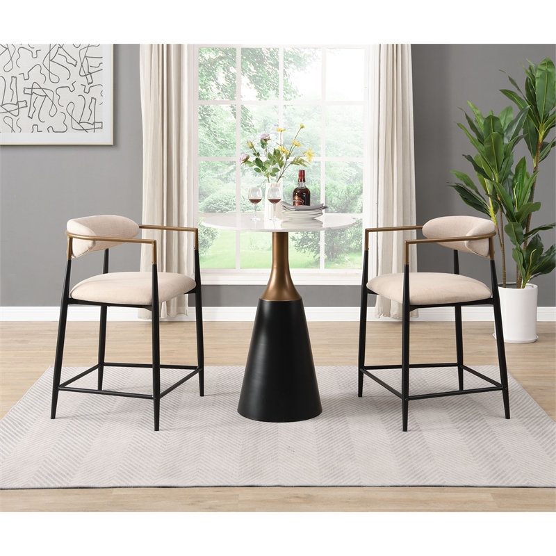 ACME Jaramillo Artificial Marble & Metal Counter Height Table in White & Black