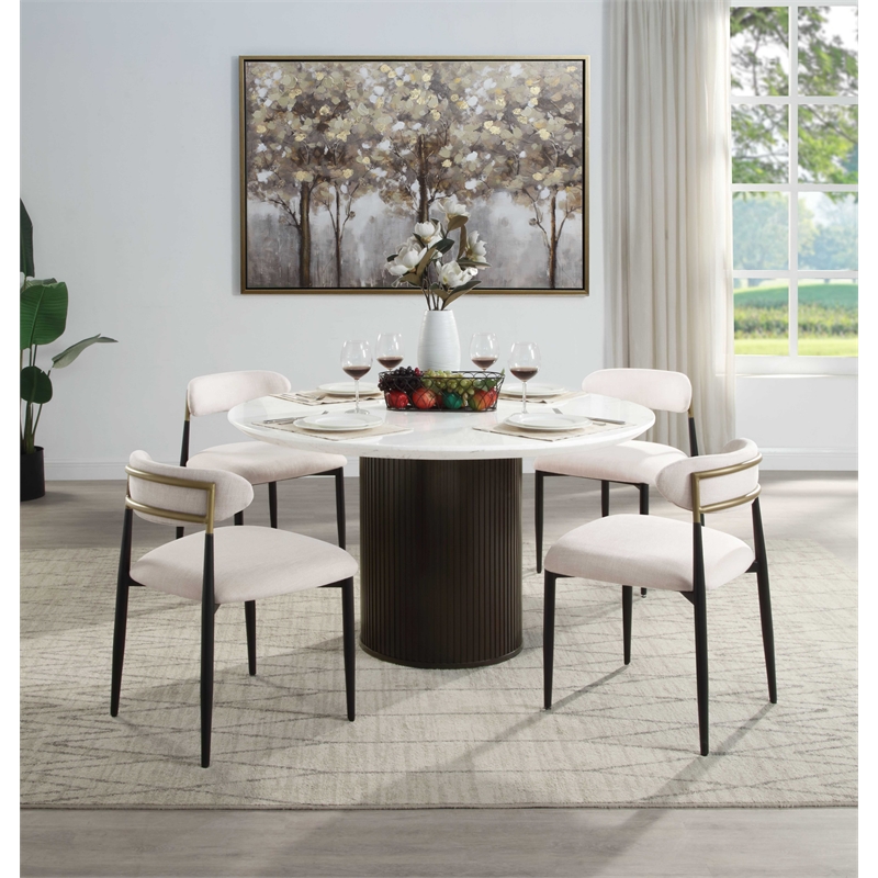 ACME Jaramillo Metal & Fabric Upholstered Side Chair in Beige & Black (Set of 2)