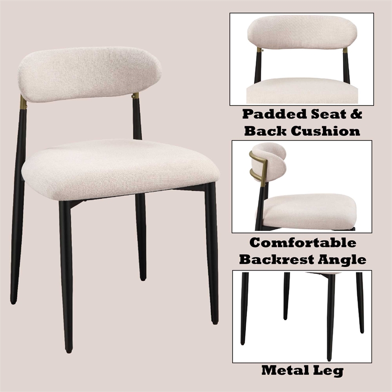 ACME Jaramillo Metal & Fabric Upholstered Side Chair in Beige & Black (Set of 2)