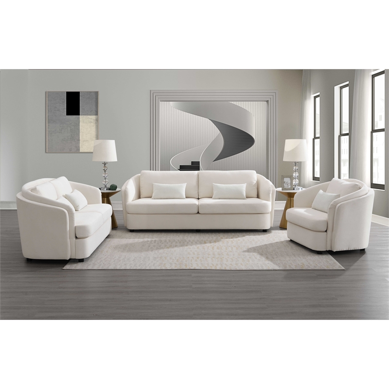 ACME Mariko Wood & Linen Fabric Upholstered Sofa with 2 Pillows in Beige