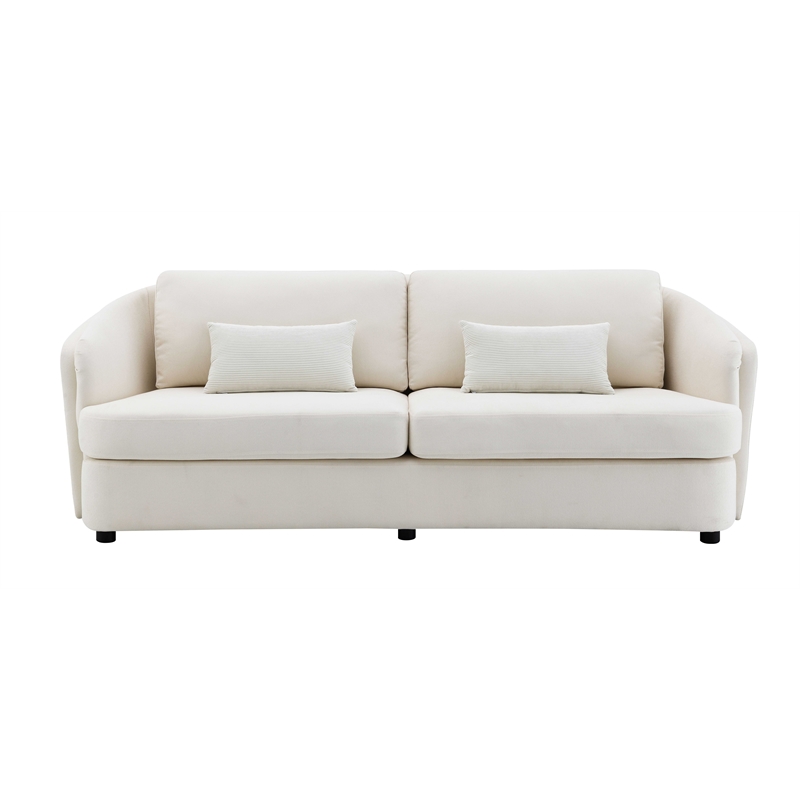 ACME Mariko Wood & Linen Fabric Upholstered Sofa with 2 Pillows in Beige