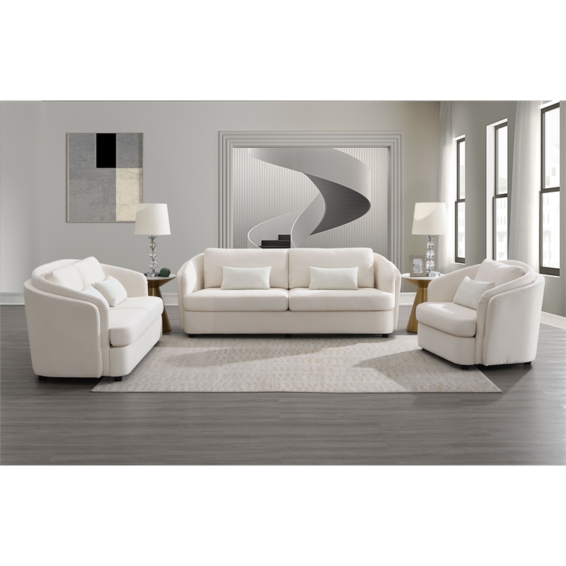 ACME Mariko Wood & Linen Fabric Upholstered Loveseat with 2 Pillows in Beige