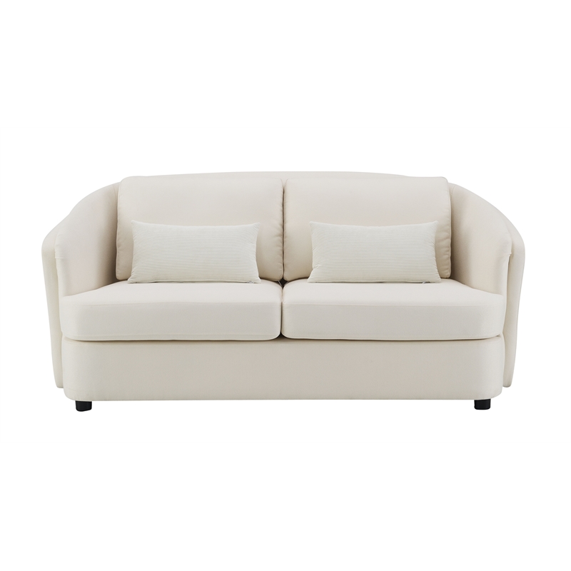 ACME Mariko Wood & Linen Fabric Upholstered Loveseat with 2 Pillows in Beige