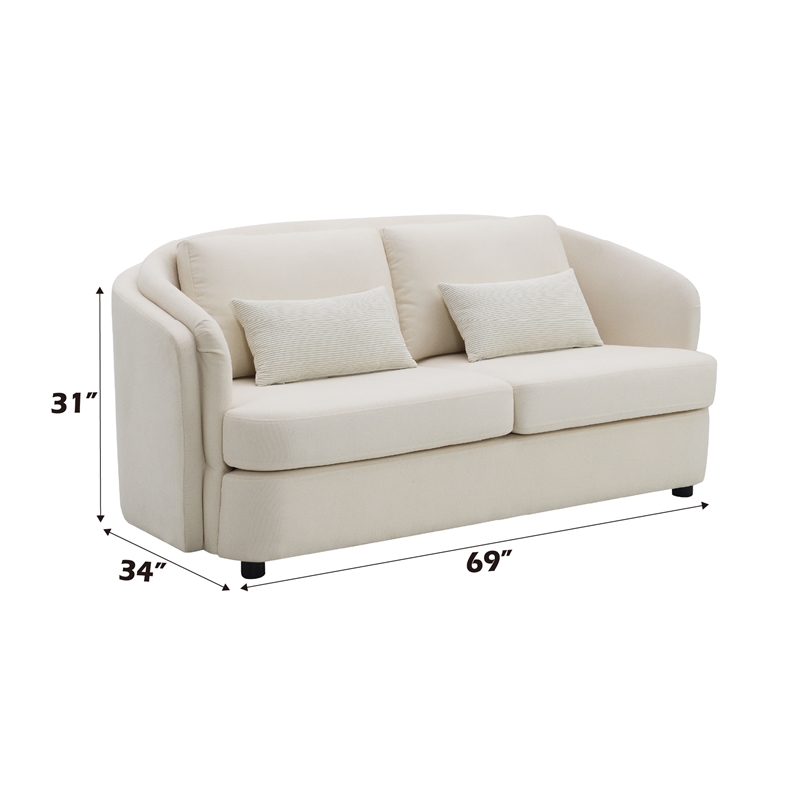 ACME Mariko Wood & Linen Fabric Upholstered Loveseat with 2 Pillows in Beige