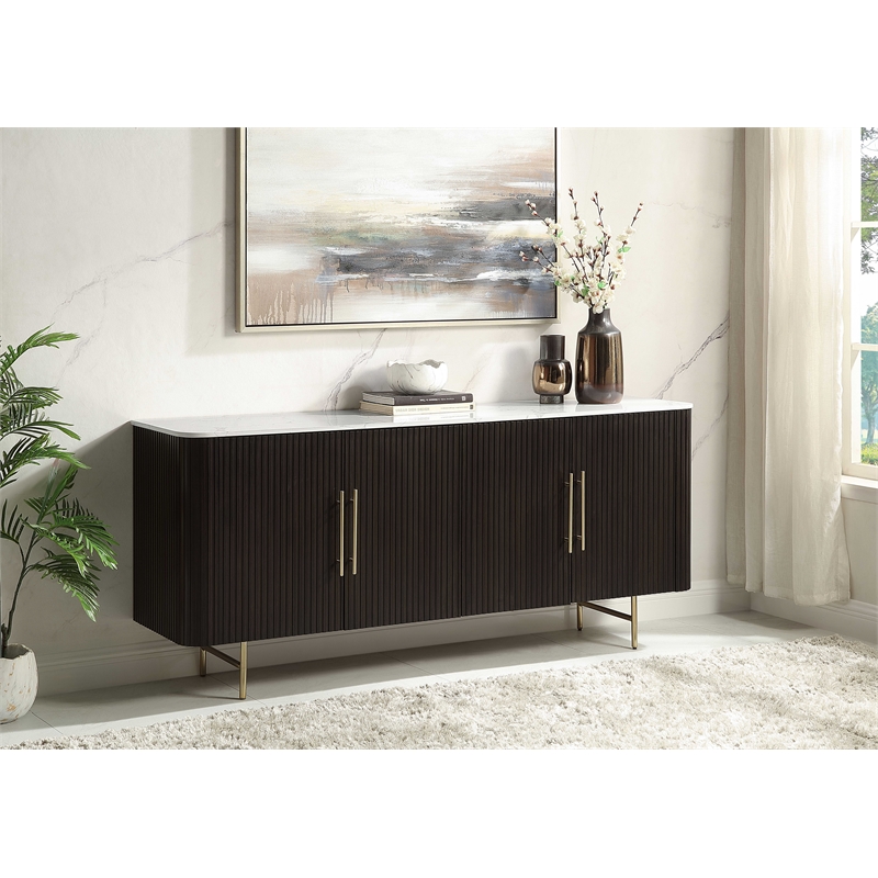 ACME Clayten Wood & Artificial Marble Server in White & Espresso