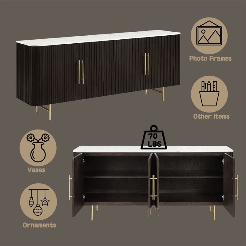 ACME Clayten Wood & Artificial Marble Server in White & Espresso