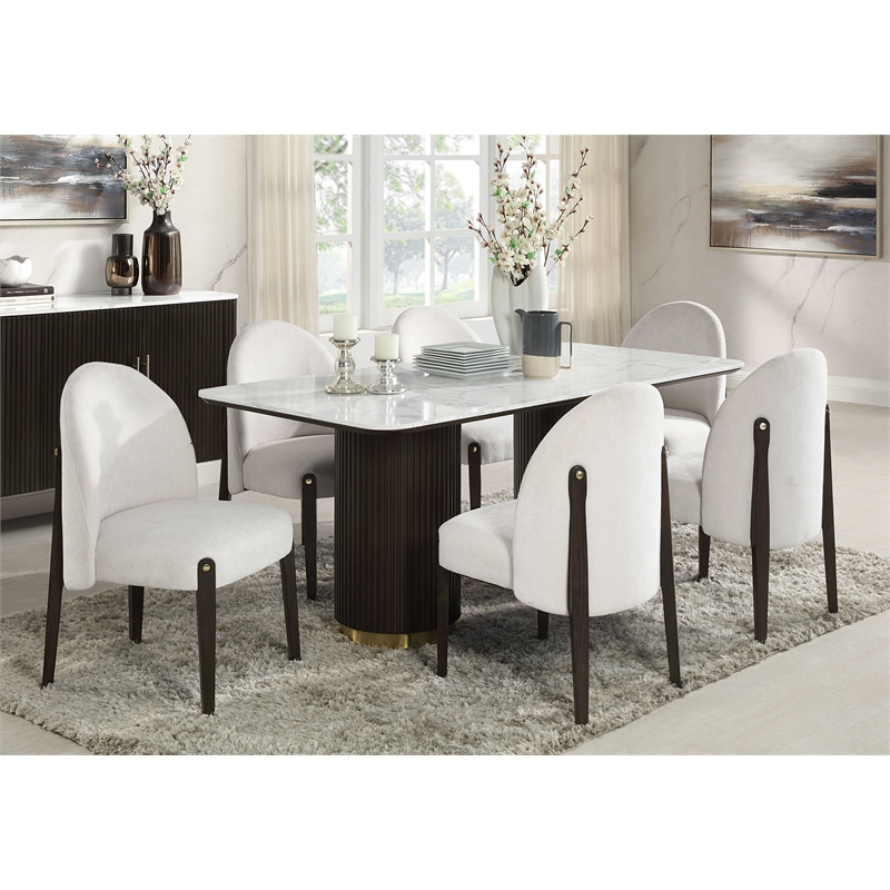 ACME Clayten Wood & Artificial Marble Dining Table in White & Espresso