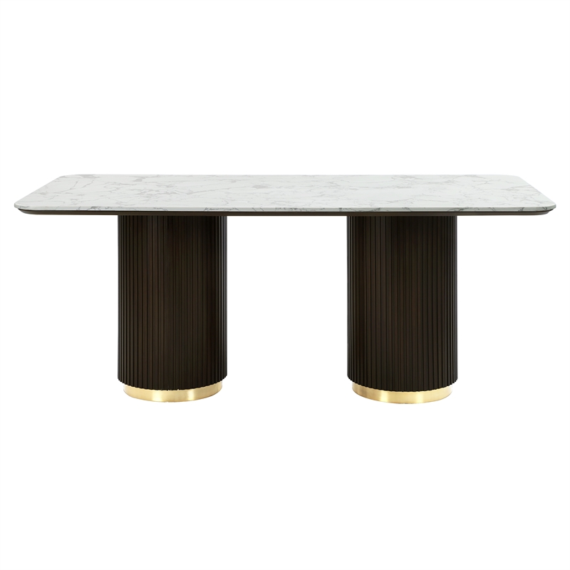 ACME Clayten Wood & Artificial Marble Dining Table in White & Espresso