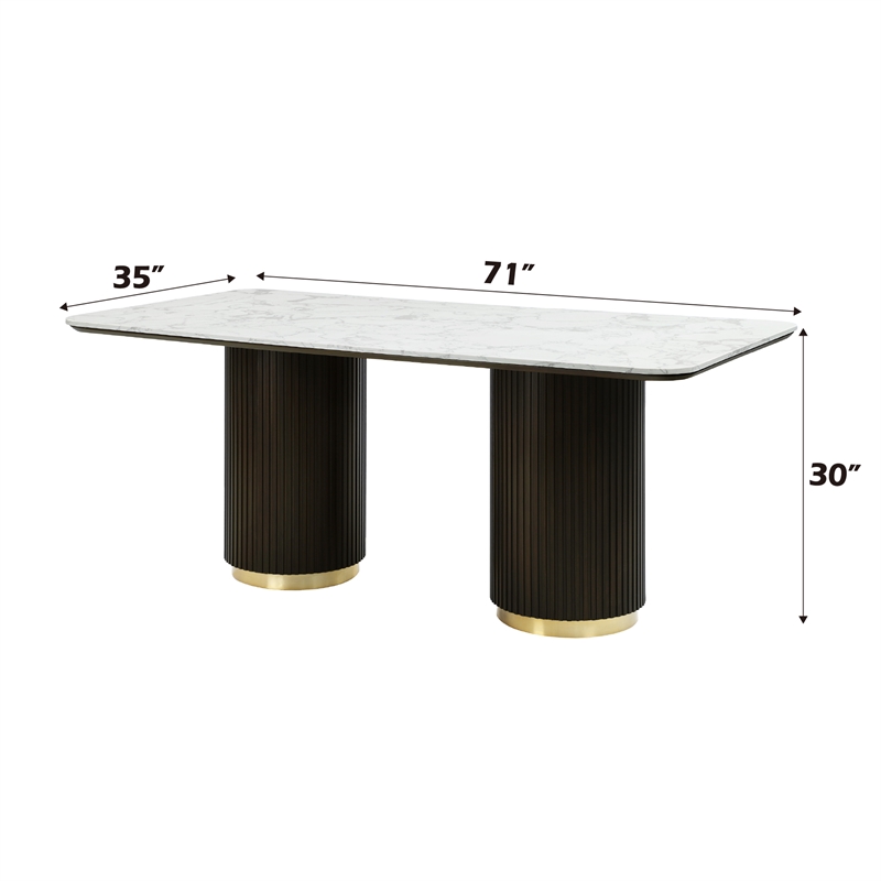 ACME Clayten Wood & Artificial Marble Dining Table in White & Espresso