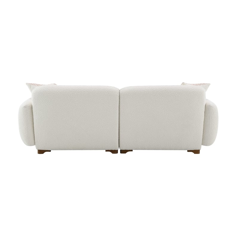 ACME Darius Wood & Boucle Fabric Upholstered Sofa with 2 Pillows in Beige