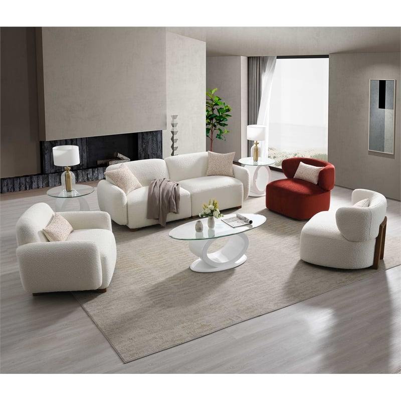 ACME Darius Wood & Boucle Fabric Upholstered Sofa with 2 Pillows in Beige
