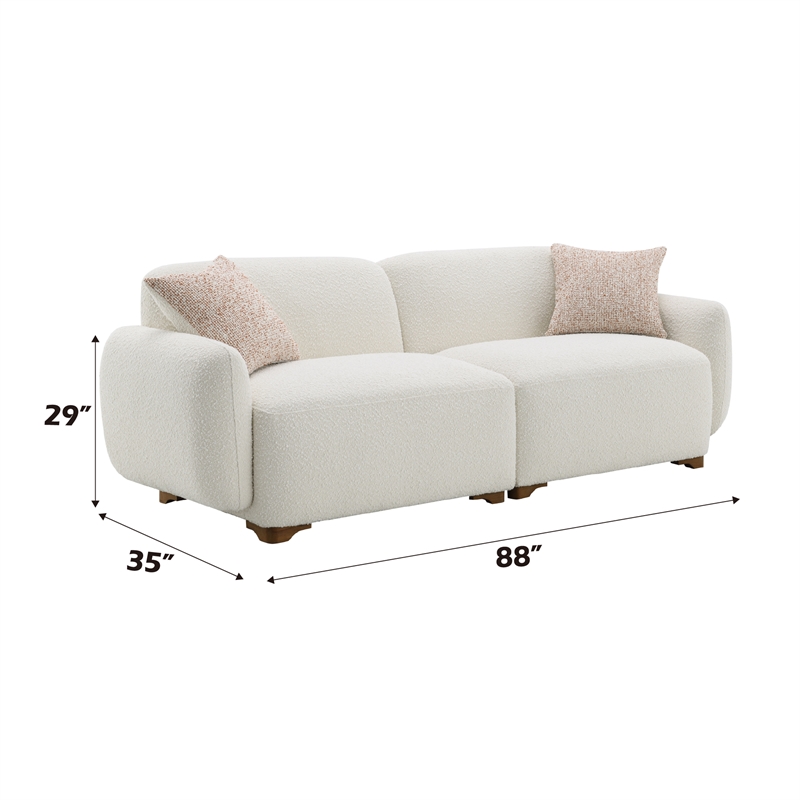 ACME Darius Wood & Boucle Fabric Upholstered Sofa with 2 Pillows in Beige