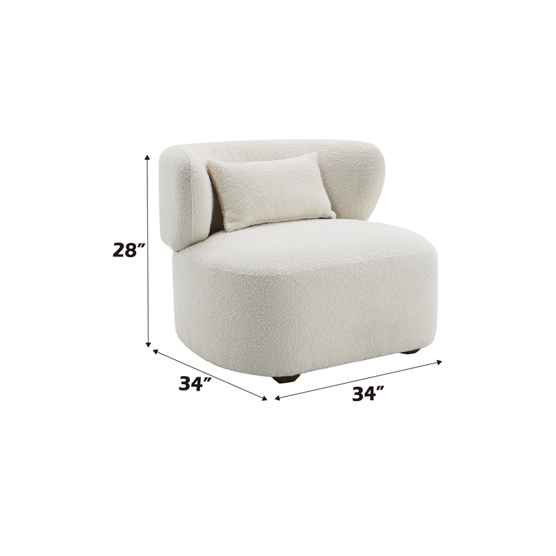 ACME Darius Wood & Boucle Fabric Upholstered Accent Chair with Pillow in Beige