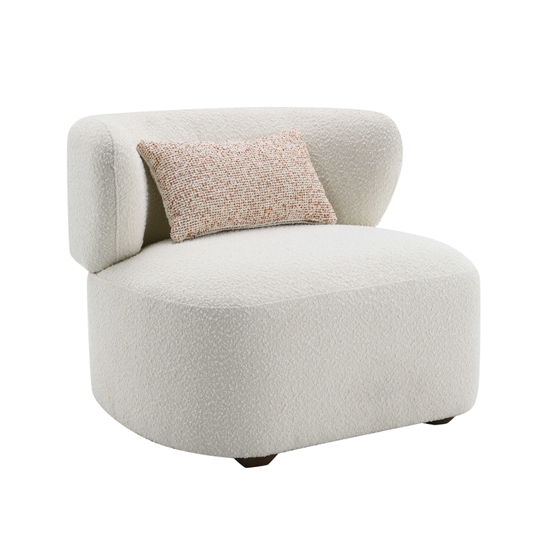 ACME Darius Wood & Boucle Fabric Upholstered Accent Chair with Pillow in Beige