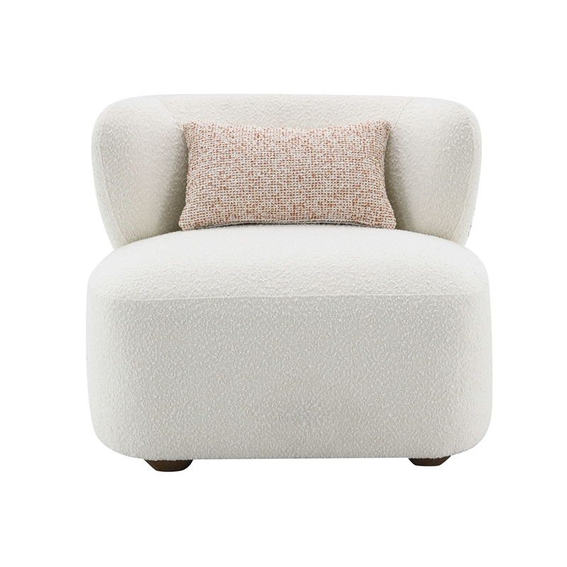 ACME Darius Wood & Boucle Fabric Upholstered Accent Chair with Pillow in Beige