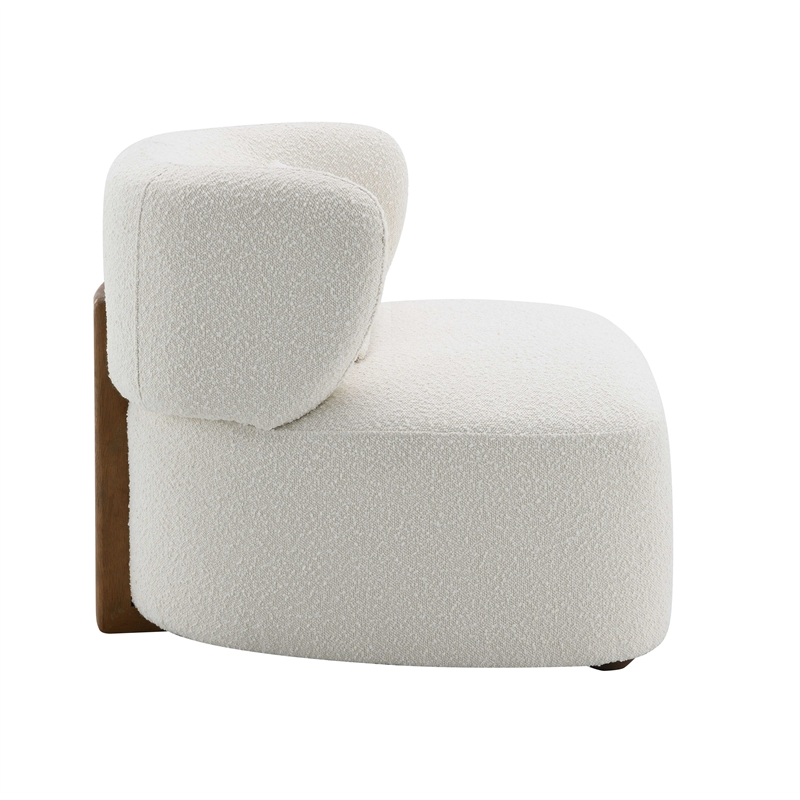 ACME Darius Wood & Boucle Fabric Upholstered Accent Chair with Pillow in Beige