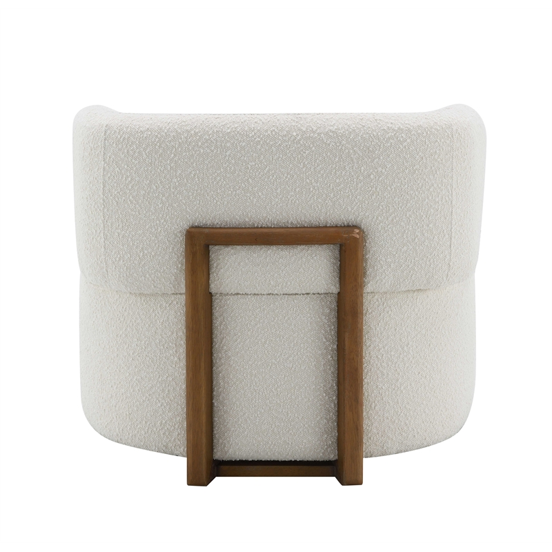 ACME Darius Wood & Boucle Fabric Upholstered Accent Chair with Pillow in Beige