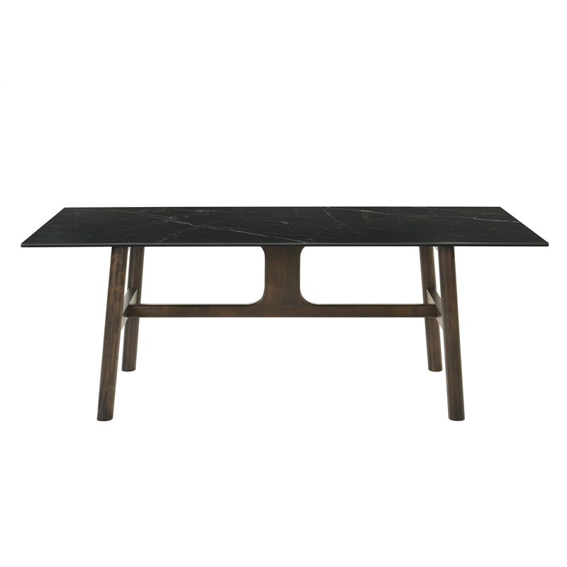 ACME Destin Contemporary Wood & Tempered Ceramic Dining Table in Walnut