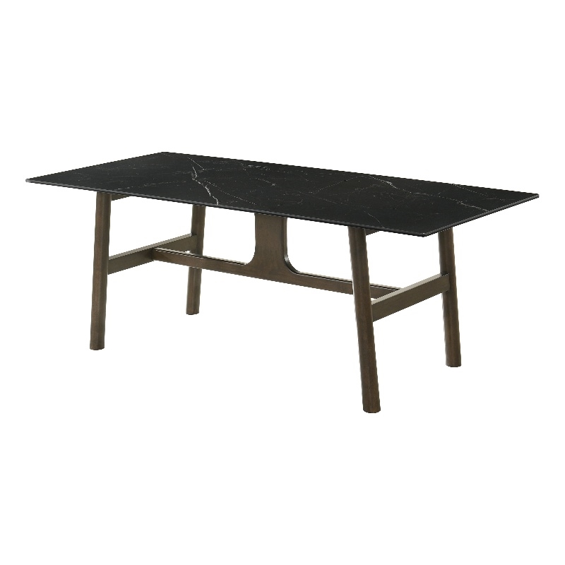 ACME Destin Contemporary Wood & Tempered Ceramic Dining Table in Walnut