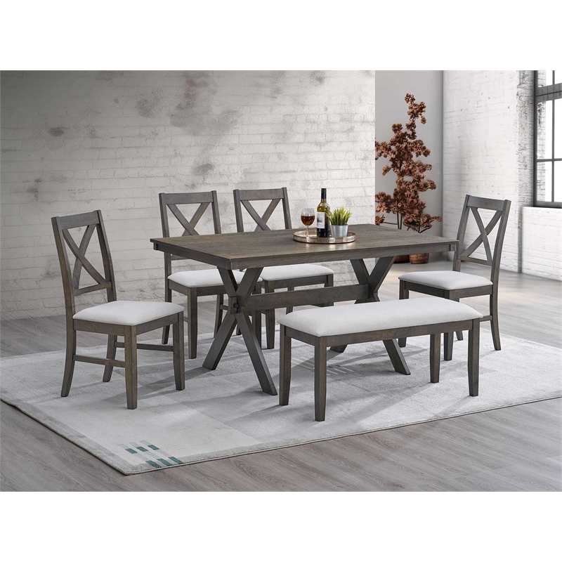 ACME Marit Transitional Wood and Fabric Dining Bench in Gray
