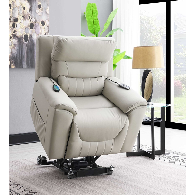 ACME Marsha Faux Leather Power Recliner with Lift & Massage in Light Gray