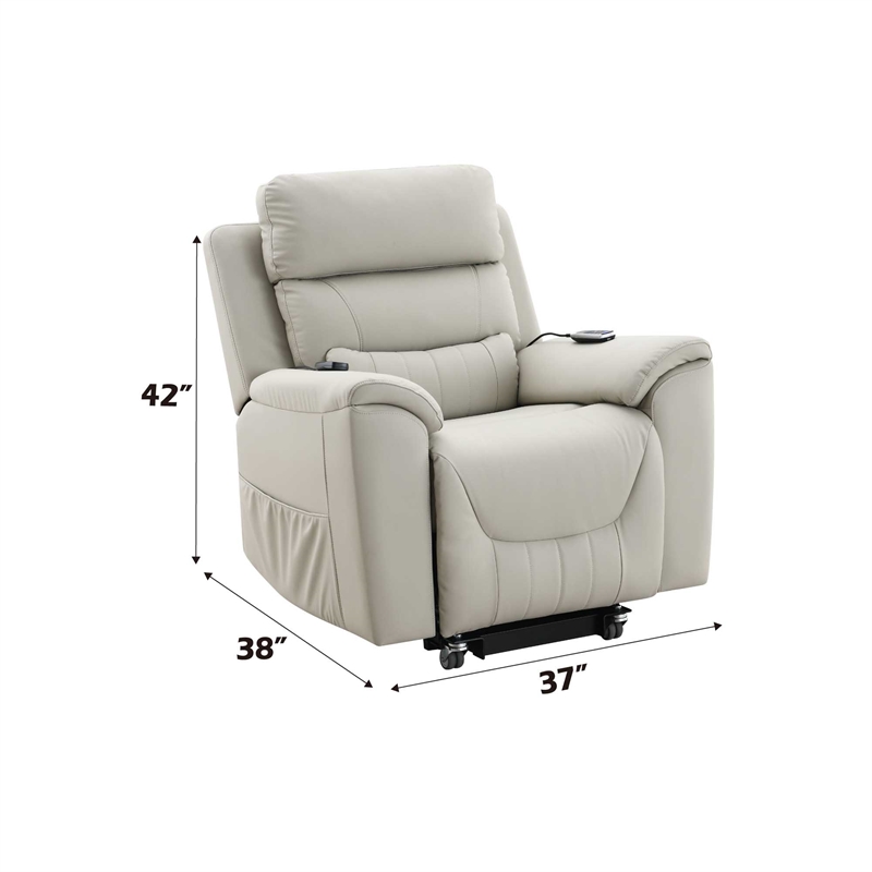 ACME Marsha Faux Leather Power Recliner with Lift & Massage in Light Gray