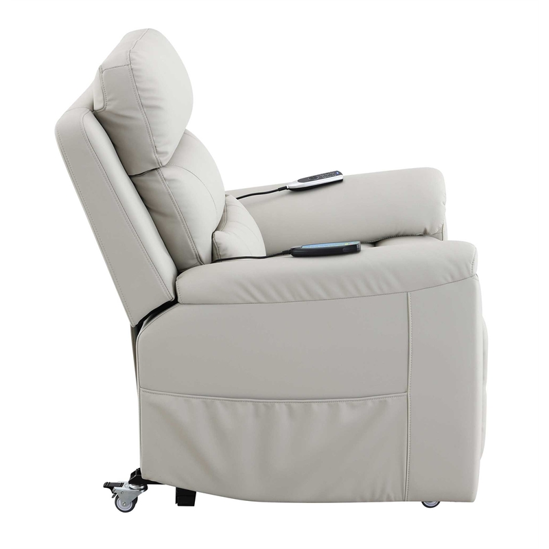 ACME Marsha Faux Leather Power Recliner with Lift & Massage in Light Gray