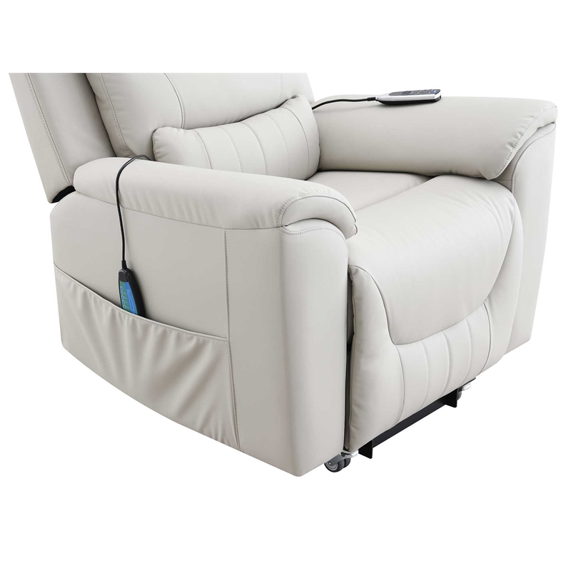 ACME Marsha Faux Leather Power Recliner with Lift & Massage in Light Gray