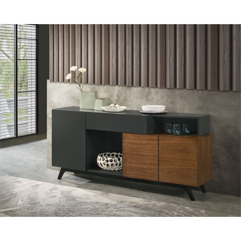 ACME Destin Contemporary Wood Rectangular Server in Walnut & Black