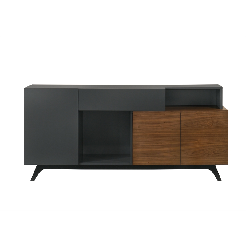 ACME Destin Contemporary Wood Rectangular Server in Walnut & Black
