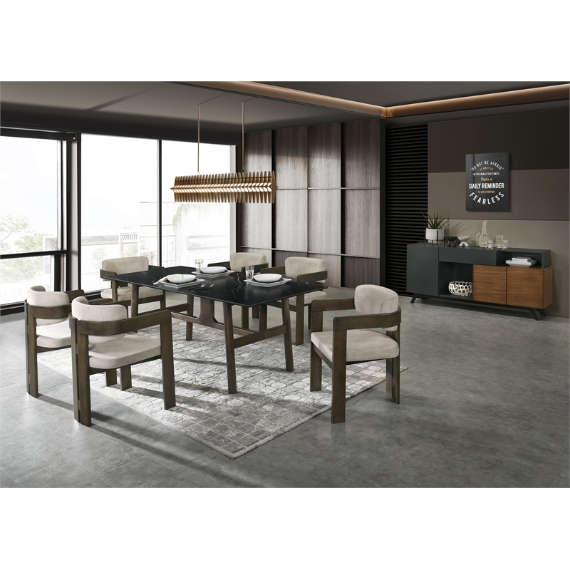 ACME Destin Contemporary Wood Rectangular Server in Walnut & Black