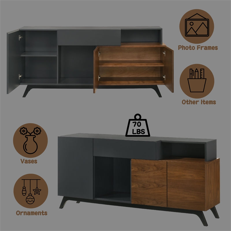ACME Destin Contemporary Wood Rectangular Server in Walnut & Black