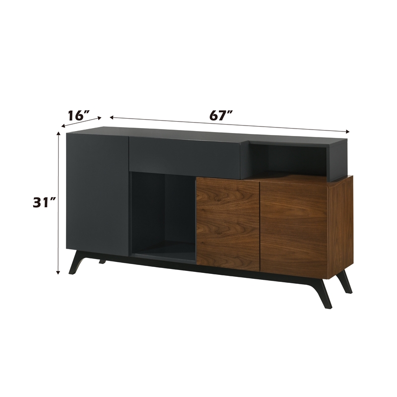 ACME Destin Contemporary Wood Rectangular Server in Walnut & Black