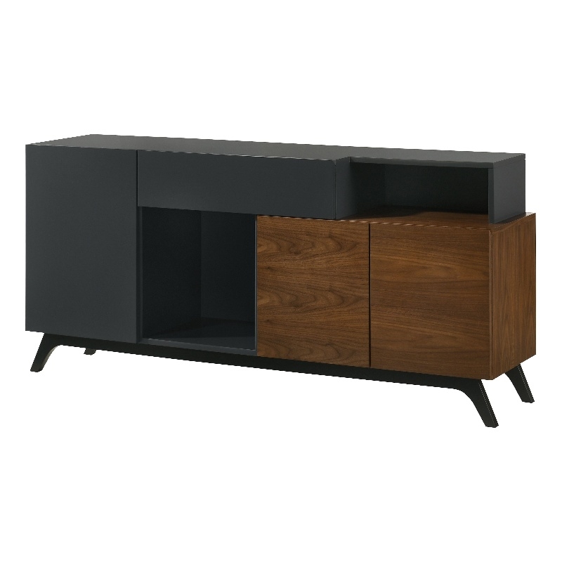ACME Destin Contemporary Wood Rectangular Server in Walnut & Black