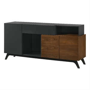 ACME Destin Contemporary Wood Rectangular Server in Walnut & Black