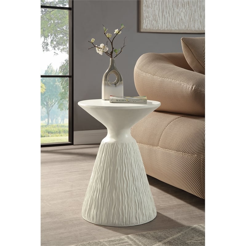 ACME Duane Environmental Friendly Cement Concrete Accent Table in Natural White