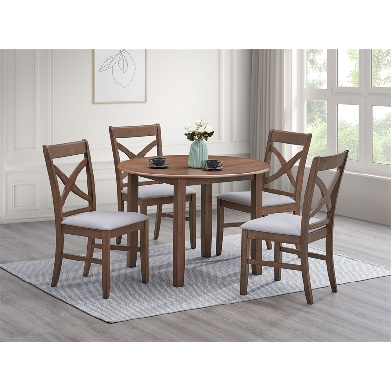 ACME Ferris Transitional Rubber Wood Round Dining Table in Brown