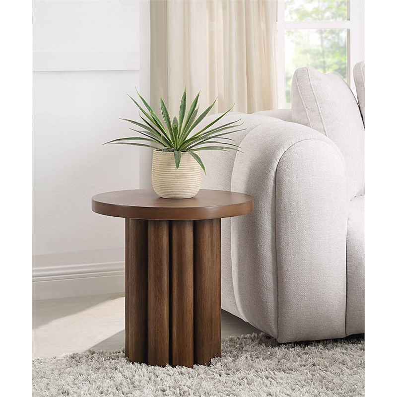 ACME Sanat Contemporary MDF Wood & Veneer Round End Table in Brown