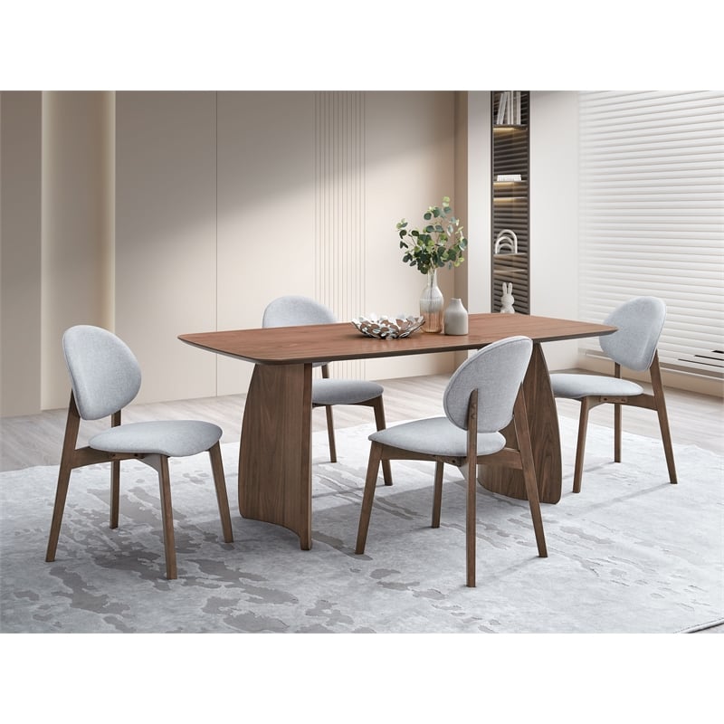 ACME Hadasa Linen Fabric/Wood Side Chair in Light Gray & Walnut (Set of 2)