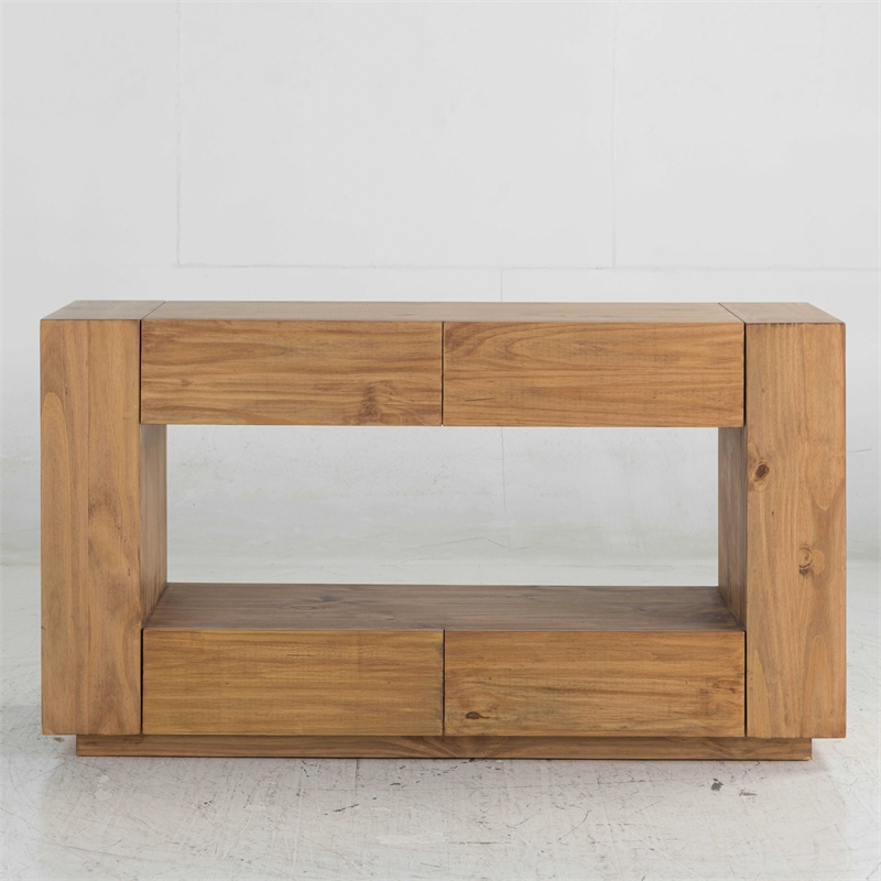 ACME Harlan Contemporary Wood 4-Drawer Rectangular Sofa Table in Oak