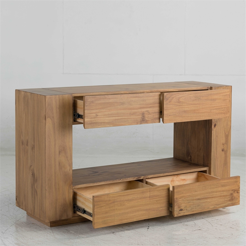 ACME Harlan Contemporary Wood 4-Drawer Rectangular Sofa Table in Oak