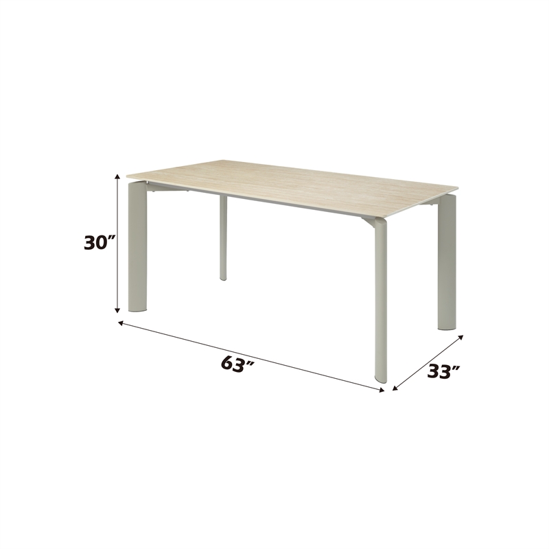 ACME Ingram Contemporary Metal & Ceramic Rectangular Dining Table in Light Gray